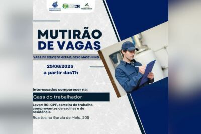 Imagem da notícia Costa Rica realiza mutirão com vagas para serviços gerais nesta quarta-feira